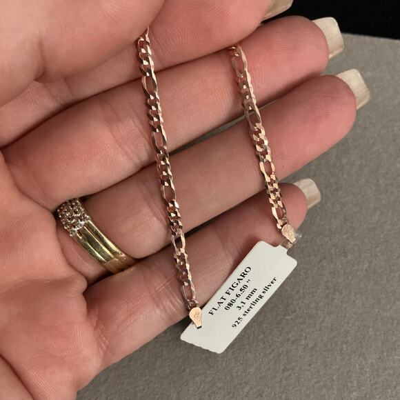 BEAUTIFUL 14k/925 Rose Gold Figaro Bracelet MADE IN ITALY~NEW~Retail $55 - Picture 4 of 7